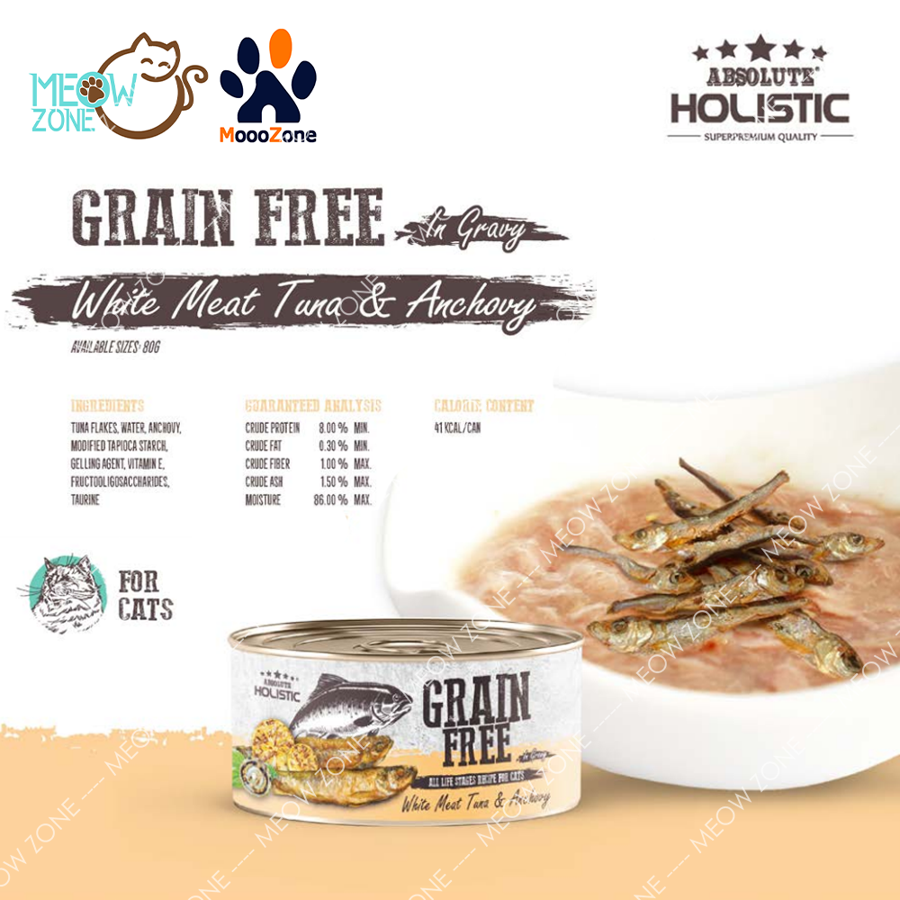 Absolute Holistic Grain Free 肉絲湯汁貓罐 80g - Tuna & Anchovy 白肉鮪魚+鯷魚