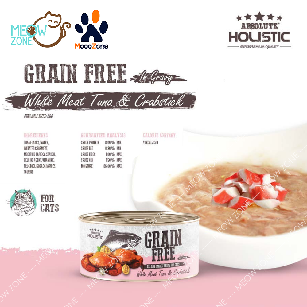 Absolute Holistic Grain Free 肉絲湯汁貓罐 80g - Tuna & Crabstick 白肉鮪魚+蟹柳