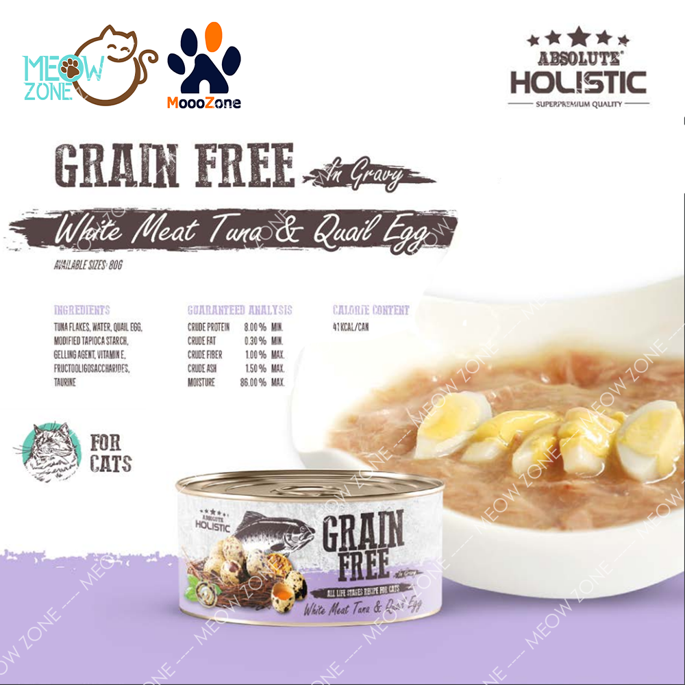 Absolute Holistic Grain Free 肉絲湯汁貓罐 80g - Tuna & Quail Egg 白肉鮪魚+鵪鶉蛋