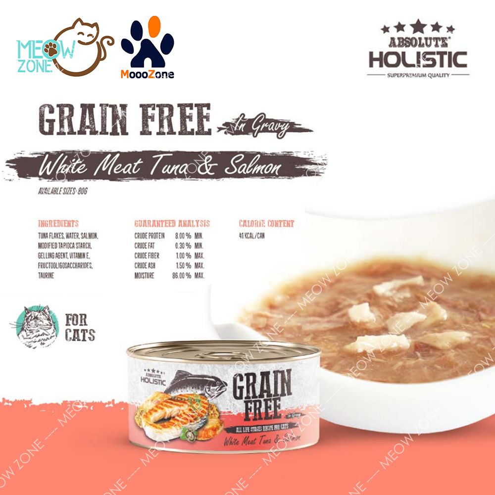 Absolute Holistic Grain Free 肉絲湯汁貓罐 80g - Tuna & Salmon 白肉鮪魚+鮭魚