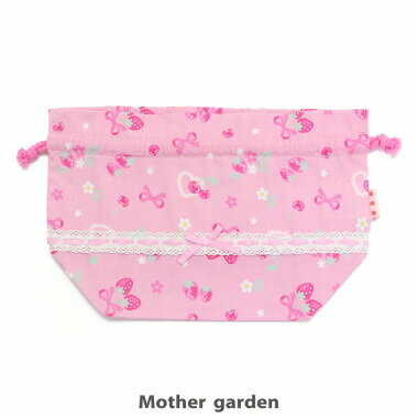 【日本Mother Garden】(午餐袋/午餐墊 大/束口袋)草莓蝴蝶結