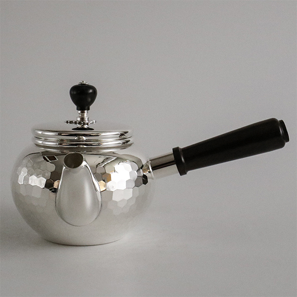 【銀川堂】龜甲紋 黑檀木橫手銀急須 80c.c