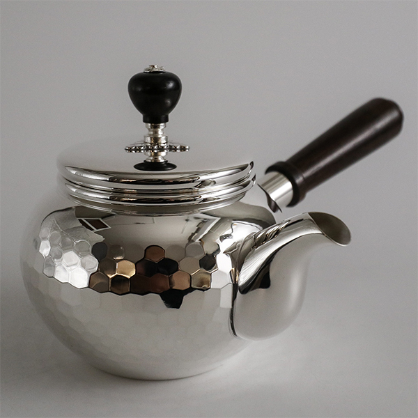 【銀川堂】龜甲紋 黑檀木橫手銀急須 80c.c