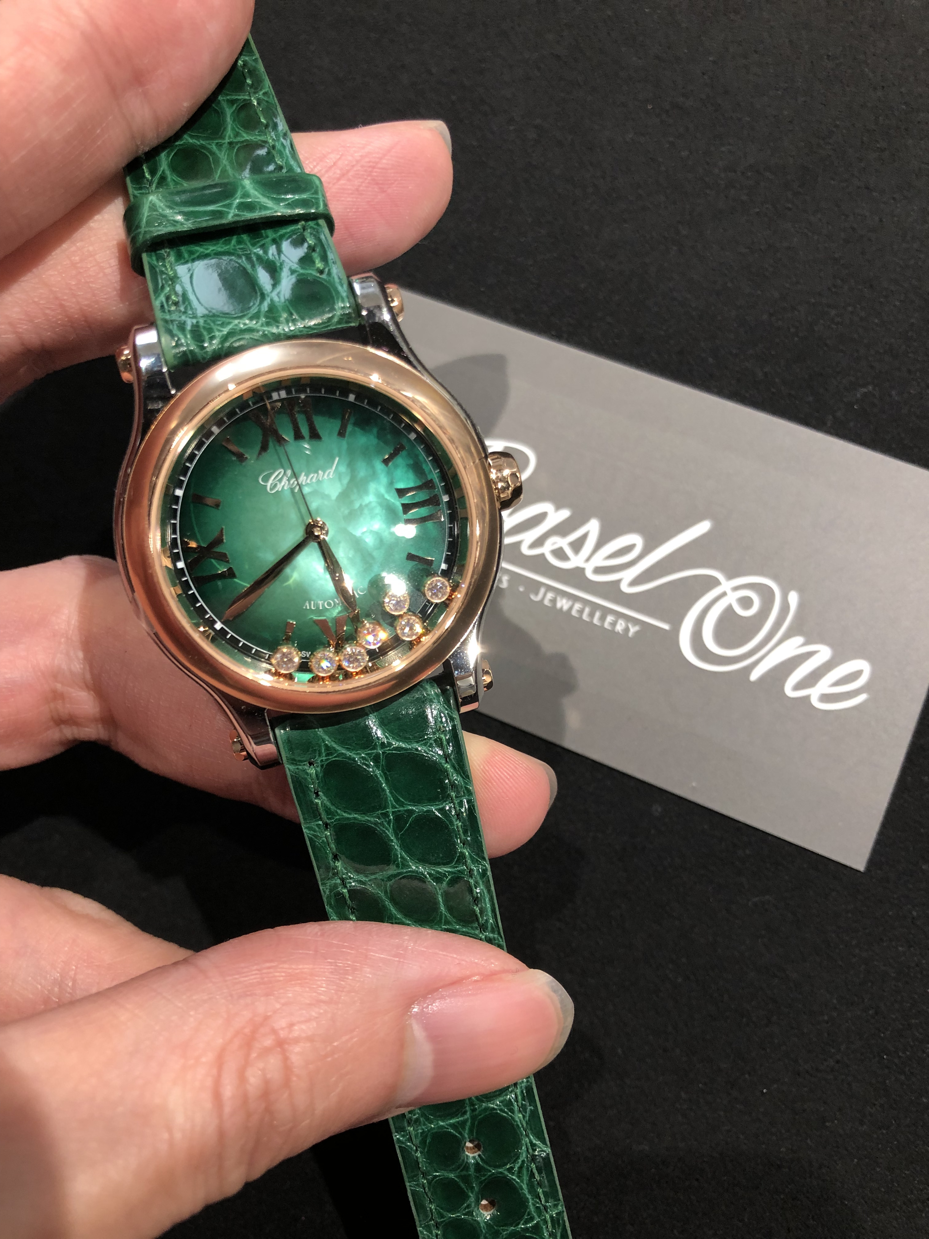 CHOPARD 278578 6002 GREEN DIAL HAPPY SPORT ROSE GOLD