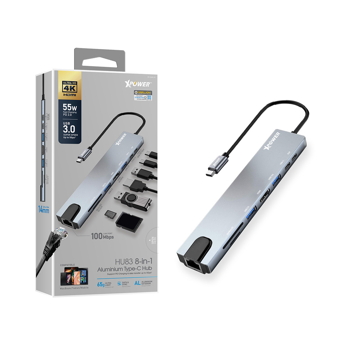 XPower HU83 8合1 鋁合金 TYPE-C Hub