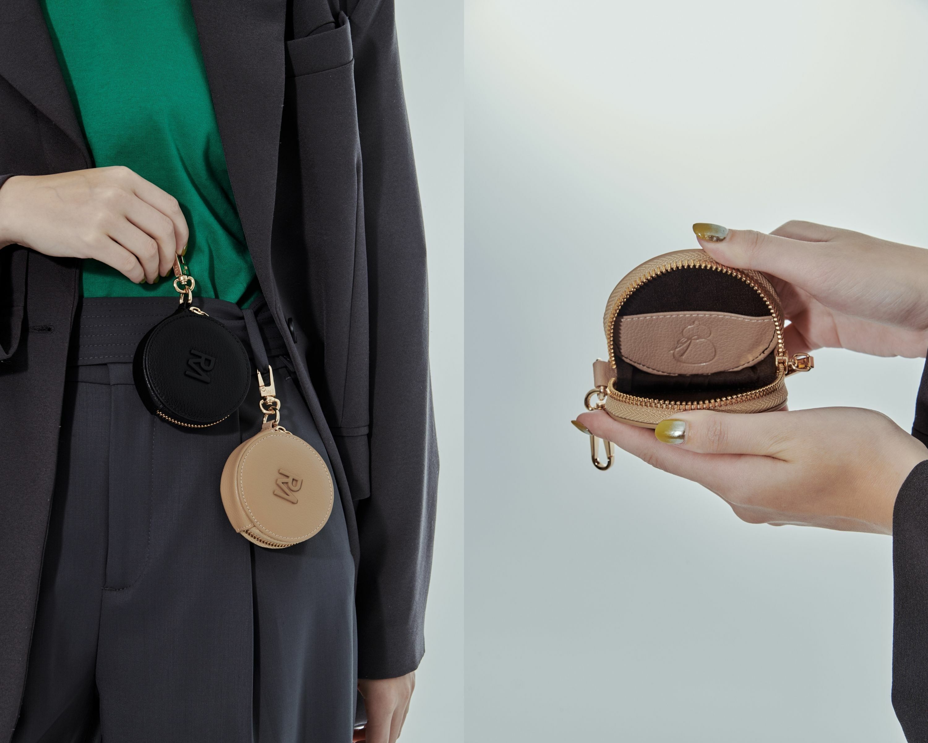 御守真皮零錢包，大開口拉鍊封口設計。