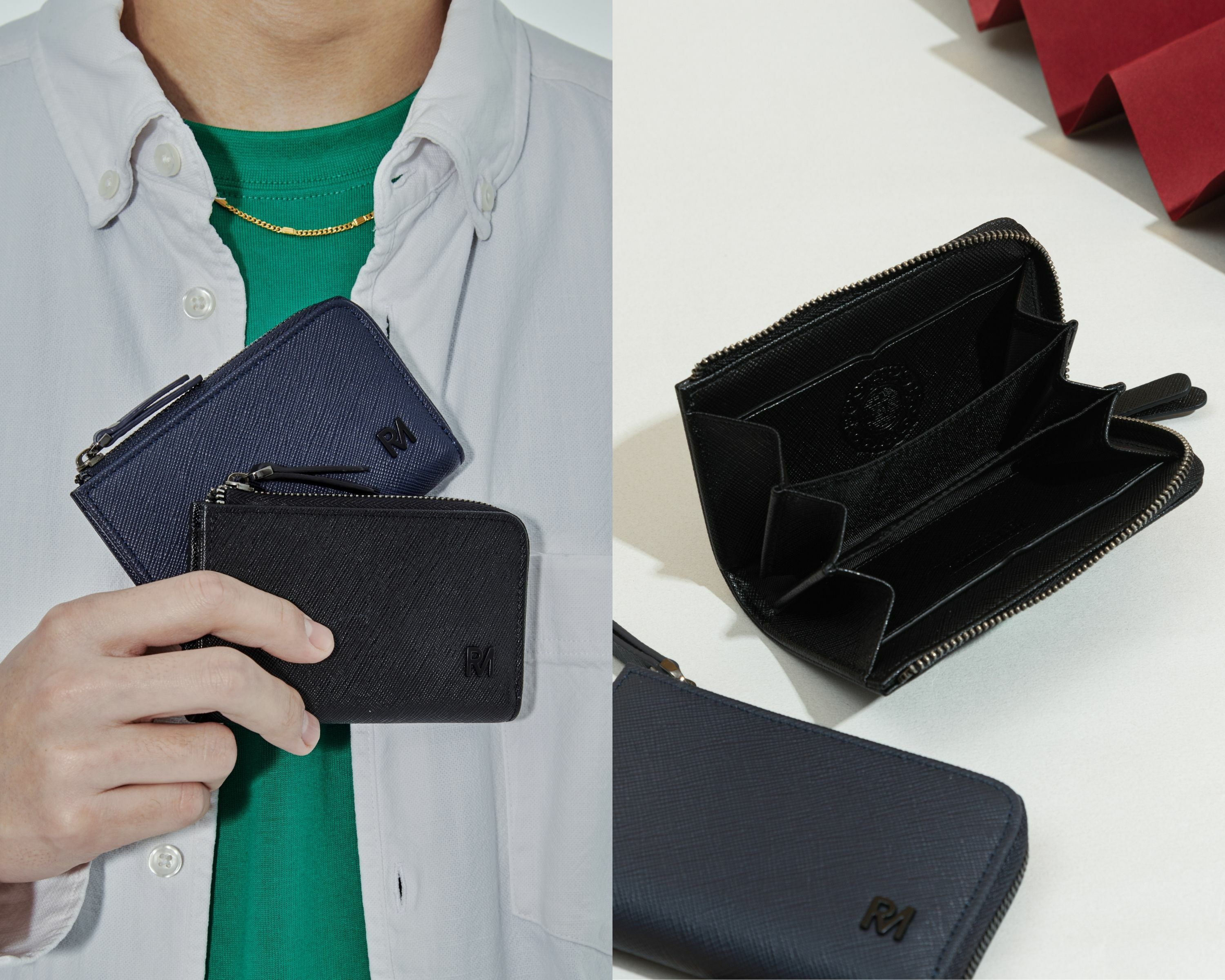 御守真皮零錢短夾，防刮紋皮革面料，內裡則是風琴收納格層設計。