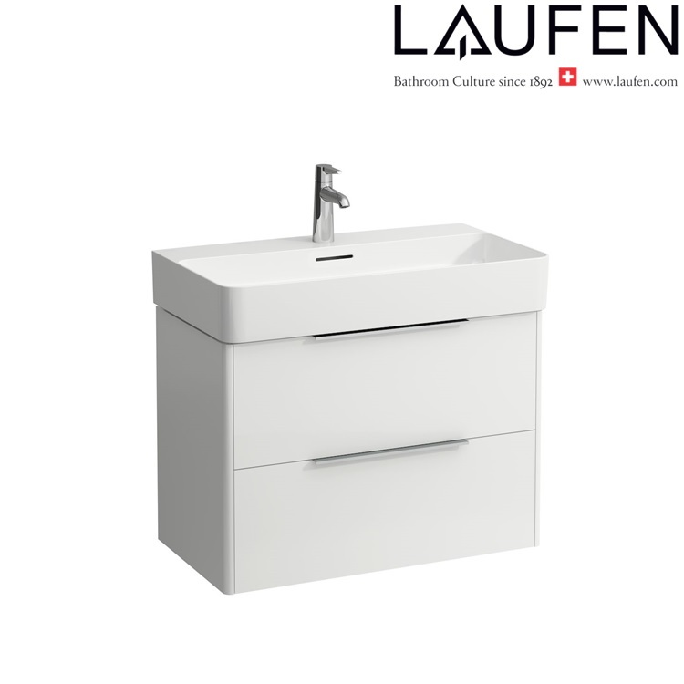 Laufen "Val" 8.1028.5.000.104.1 + 8.9988.2.000.000.1 + 4.0235.2.110.261.1 Washbasin *SaphirKeramik* with White Vanity Unit (with Overflow)