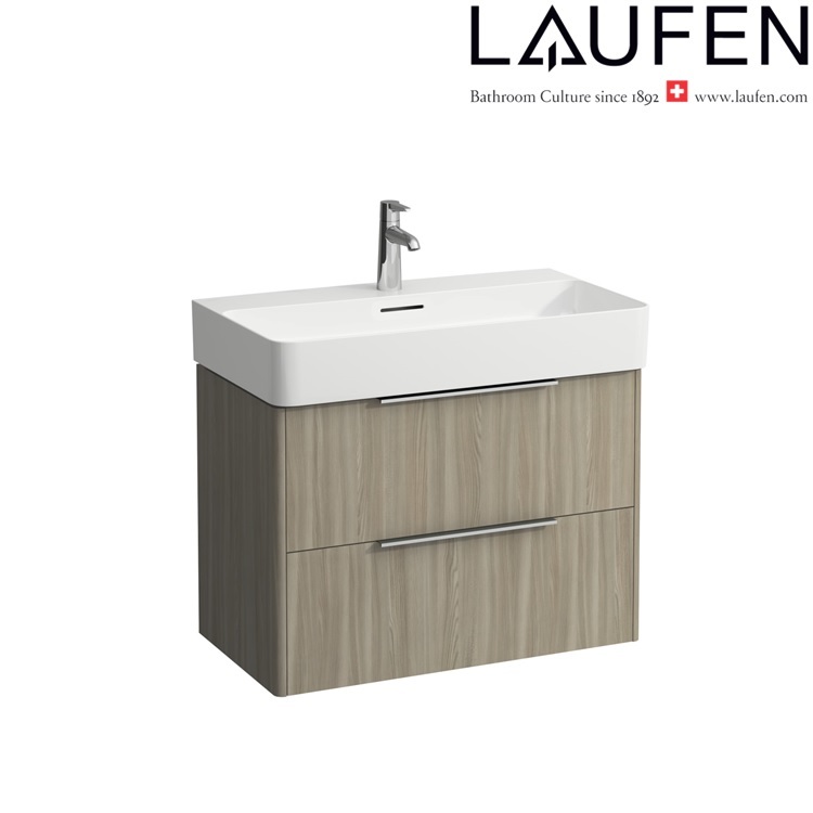 Laufen "Val" 8.1028.5.000.104.1 + 8.9988.2.000.000.1 + 4.0235.2.110.262.1 Washbasin *SaphirKeramik* with Light Elm Vanity Unit (with Overflow)