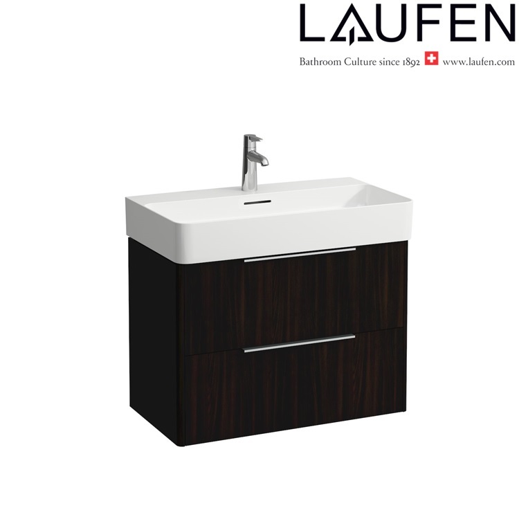 Laufen "Val" 8.1028.5.000.104.1 + 8.9988.2.000.000.1 + 4.0235.2.110.263.1 Washbasin *SaphirKeramik* with Dark Elm Vanity Unit (with Overflow)