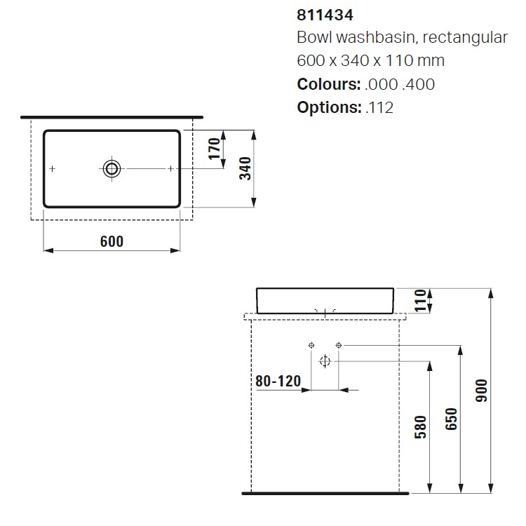 Laufen "Living City" 8.1143.4.757.112.1 Countertop Washbasin *SaphirKeramik*