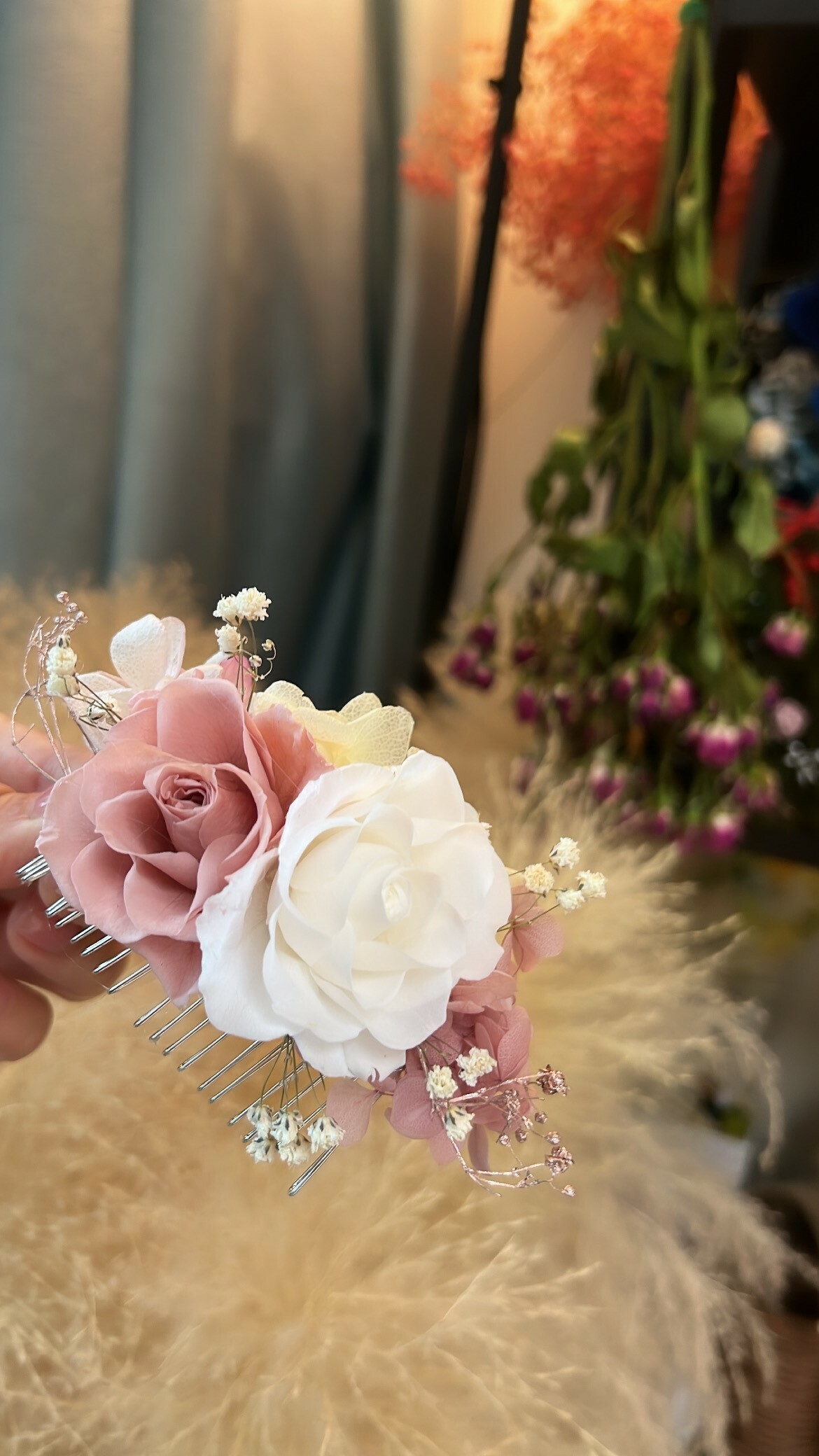 日本保鮮花新娘髮梳