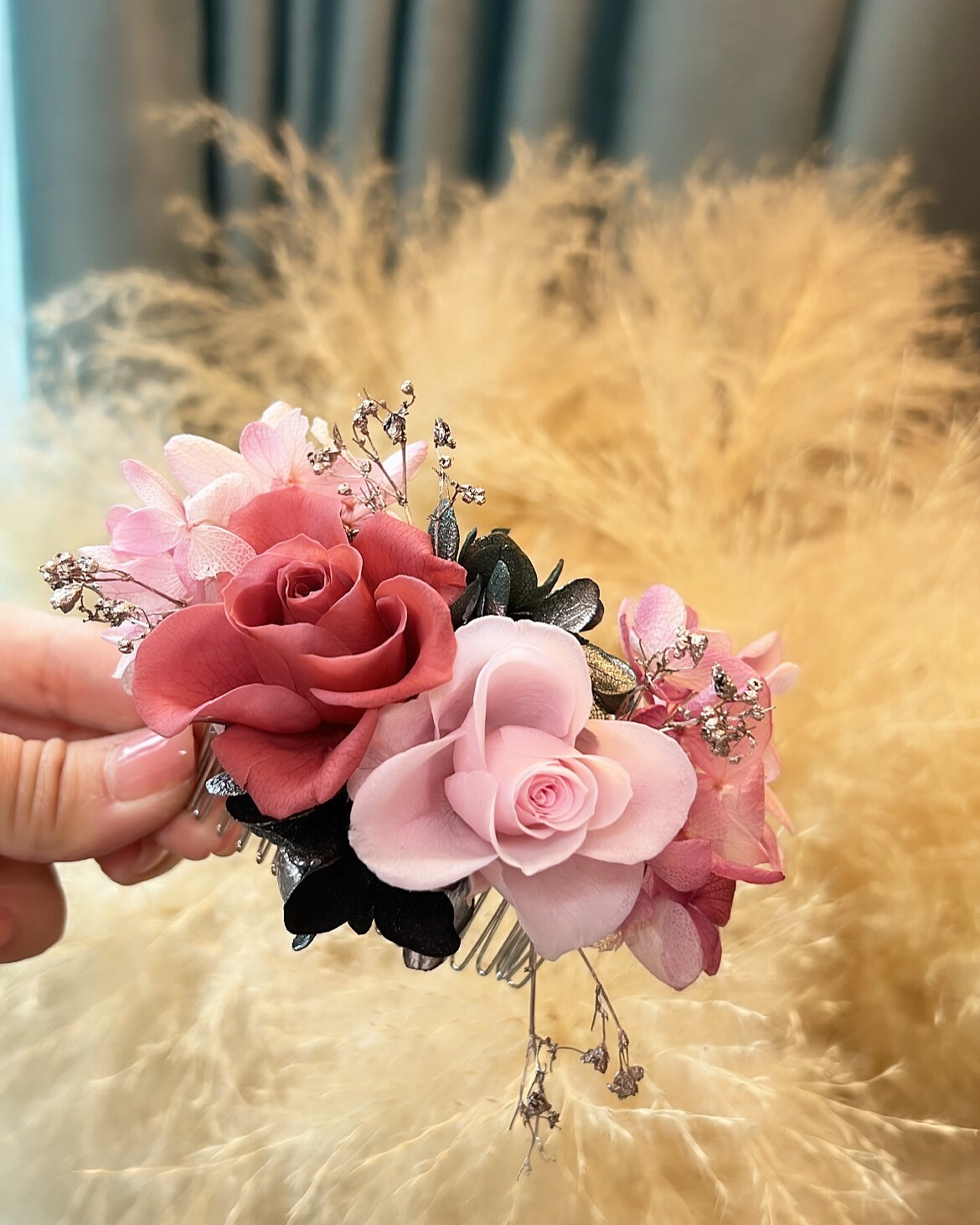 日本保鮮花新娘髮梳