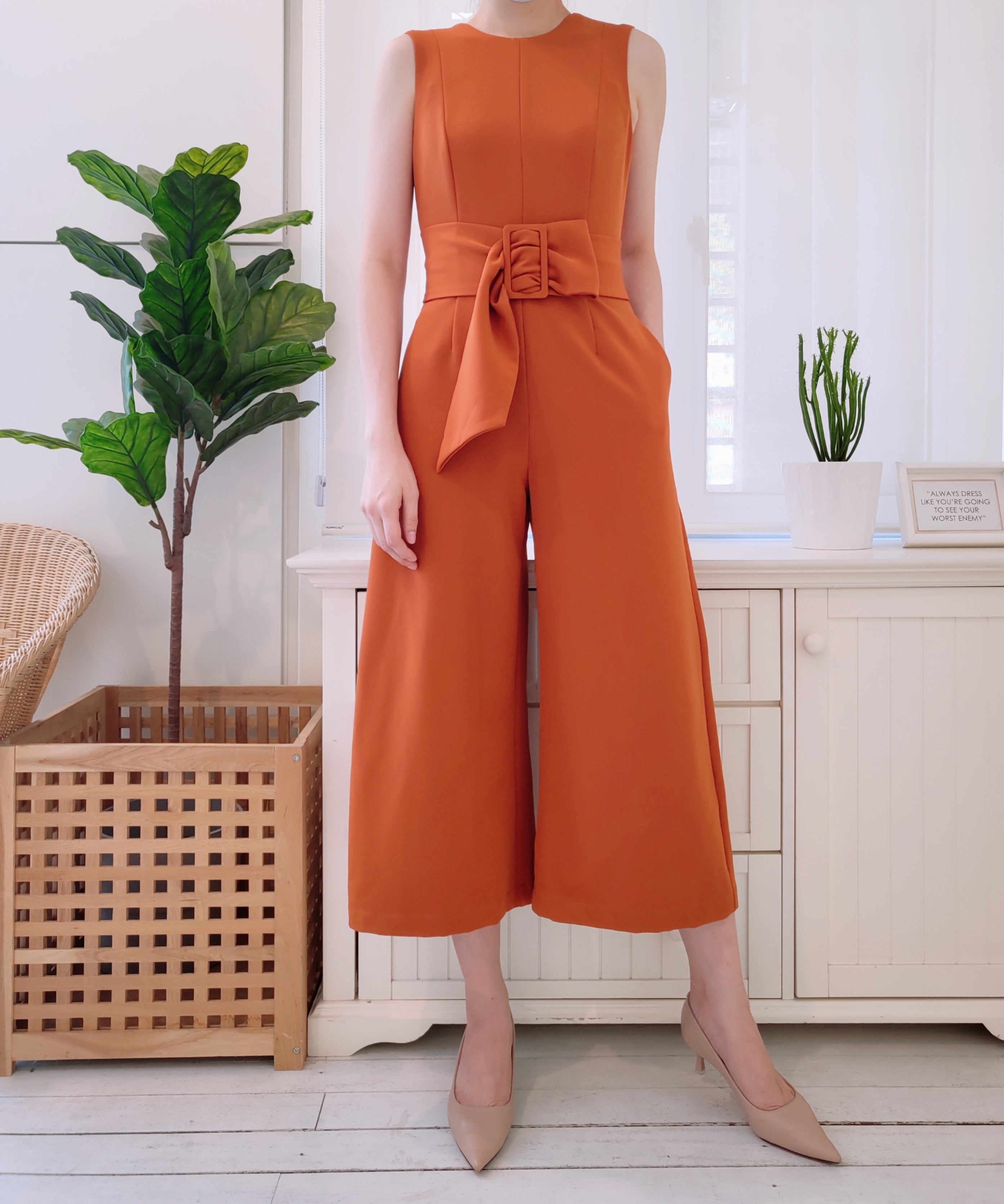 BELTED WIDE LEG JUMPSUIT