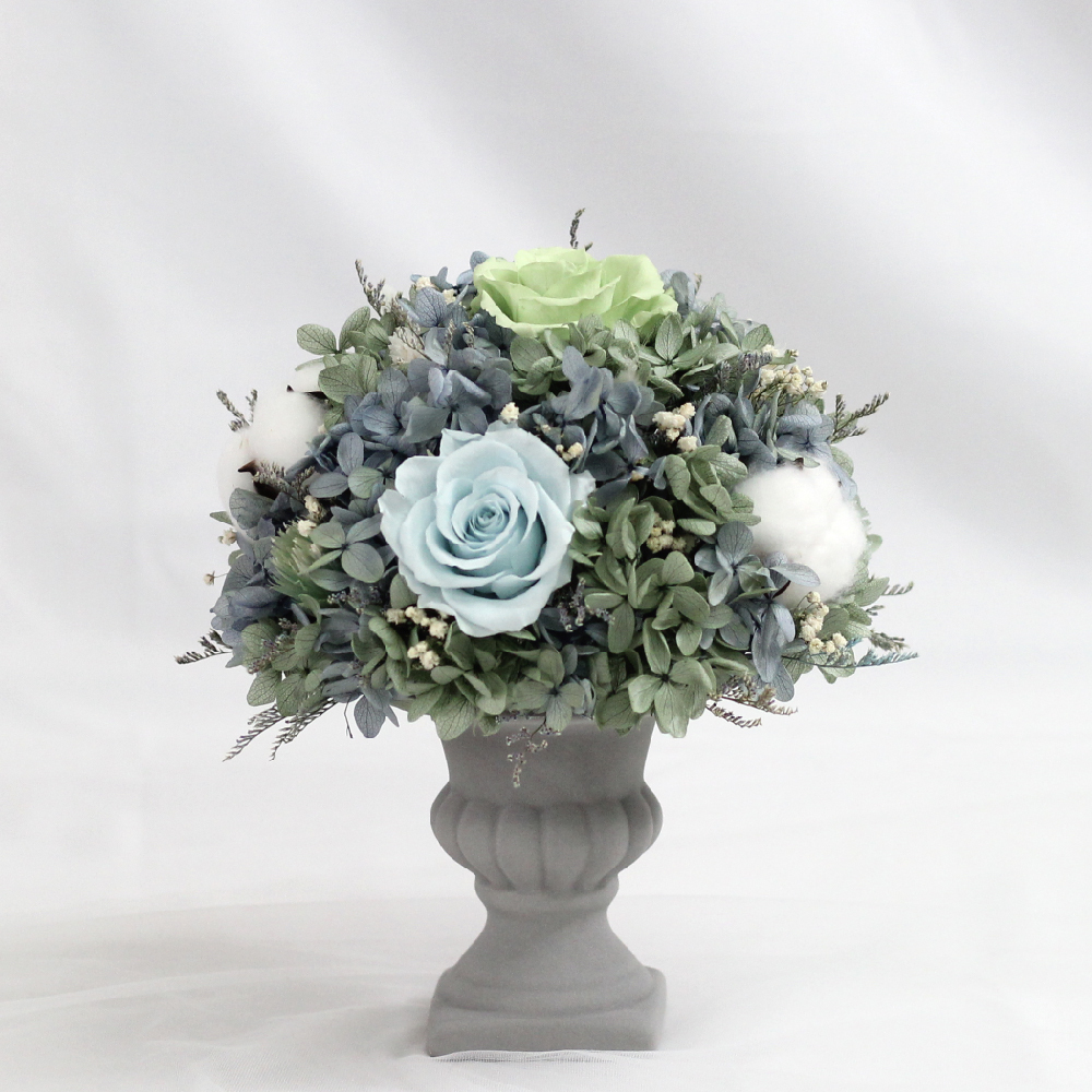 |歐式畢德邁爾圓形桌花-藍綠色系-喬遷送禮-永生花盆栽-大型|