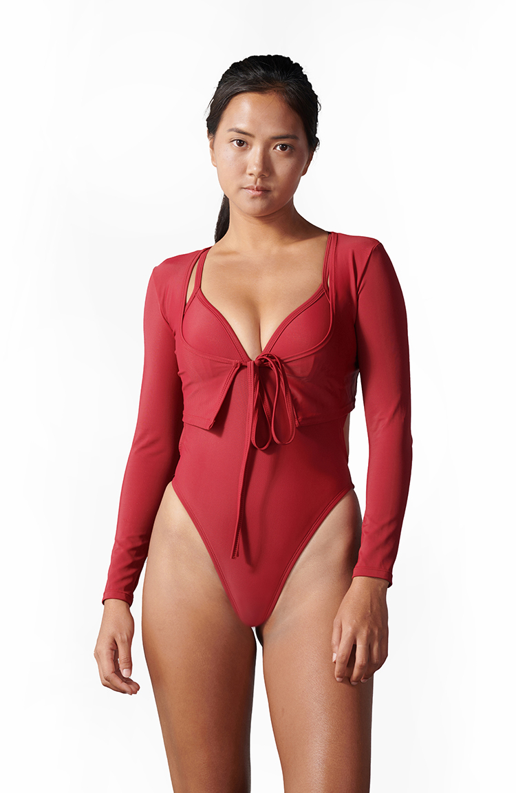 【櫻桃紫】UPVOU 三角美胸海鷗拋臀連身泳裝