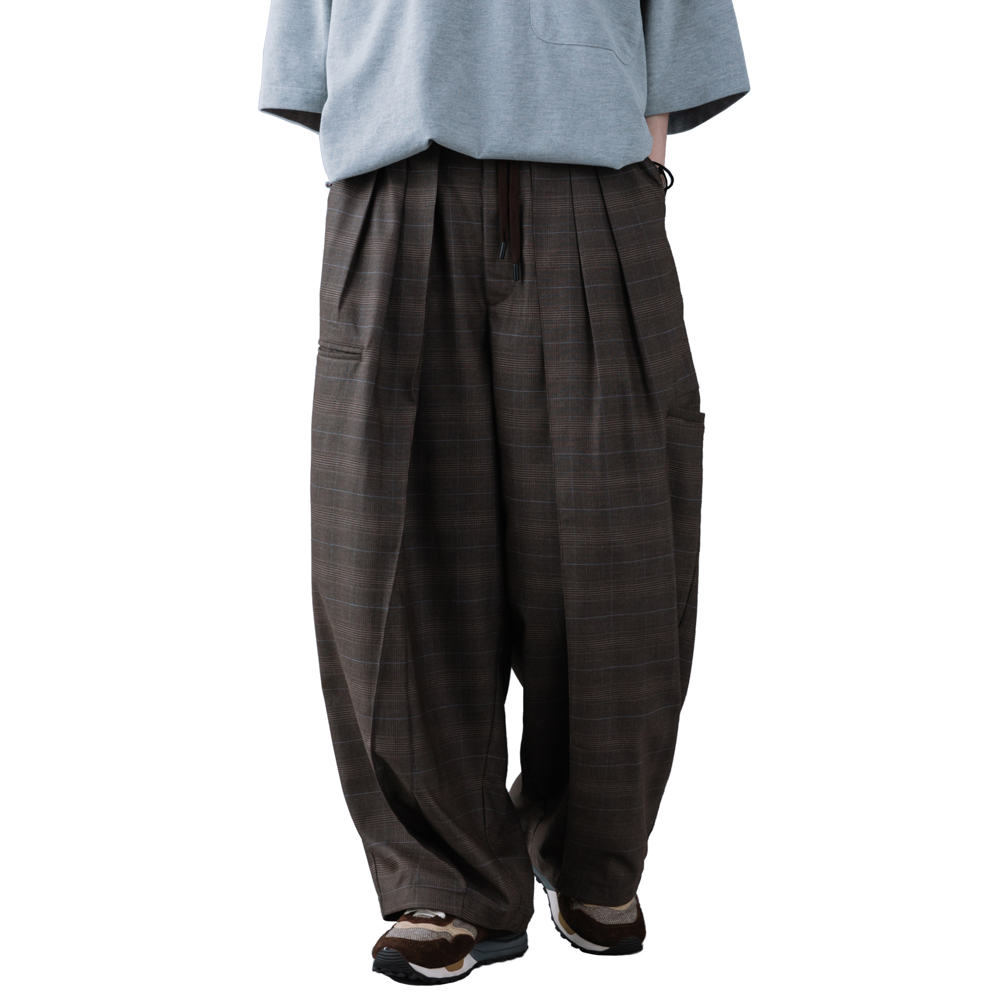 MELSIGN - Baggy Tartan Trousers - C-Brown