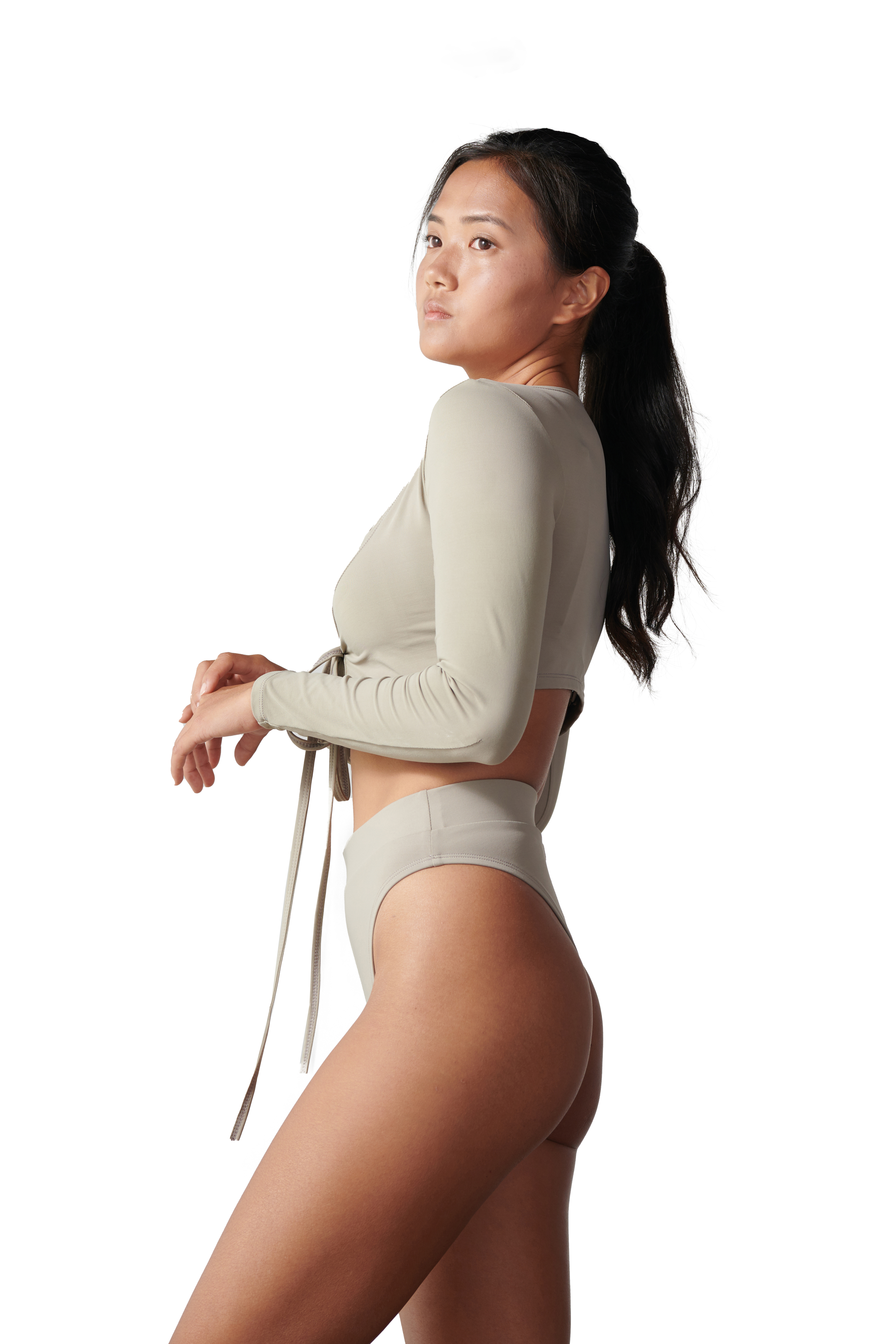 【泥灰】She 高腰歐美丁字泳褲