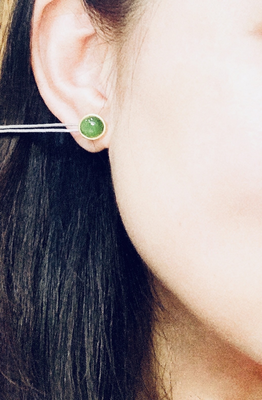 綠圓丨和田碧玉耳環