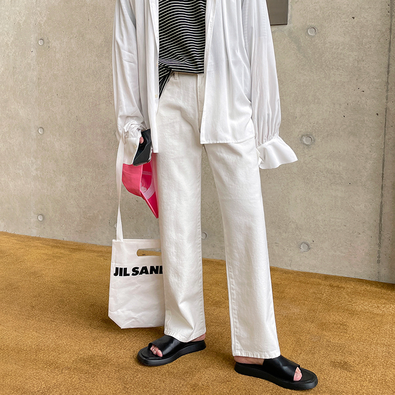 純白直筒寬鬆休閒褲 / L / 不提供退換貨