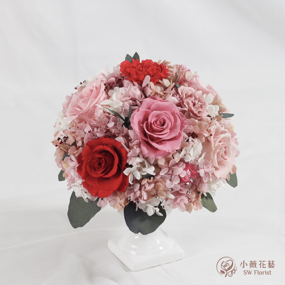 |歐式畢德邁爾圓形桌花-女皇的花園-喬遷送禮-永生花盆栽-大型|