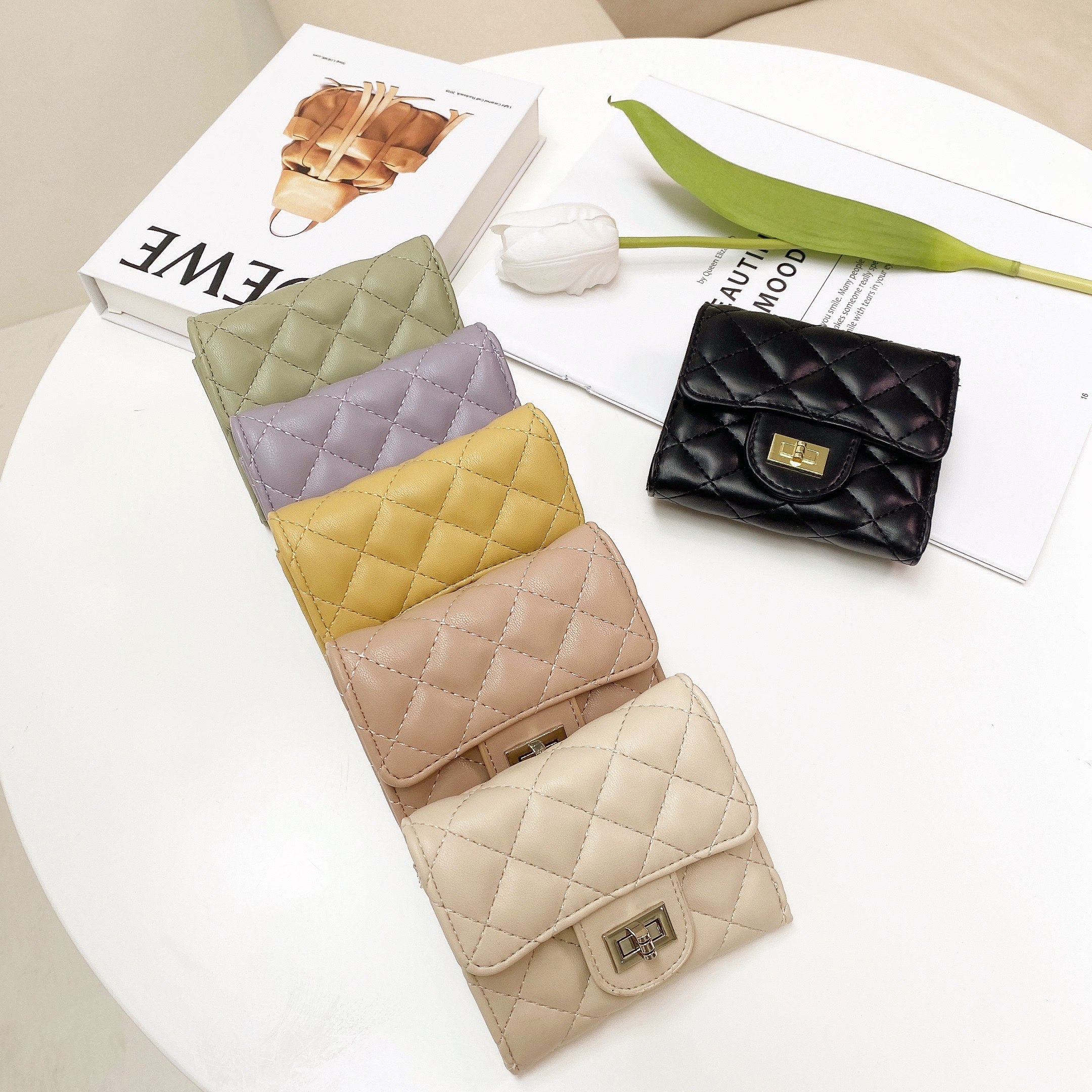 MINI小羊皮菱格短夾 /六色