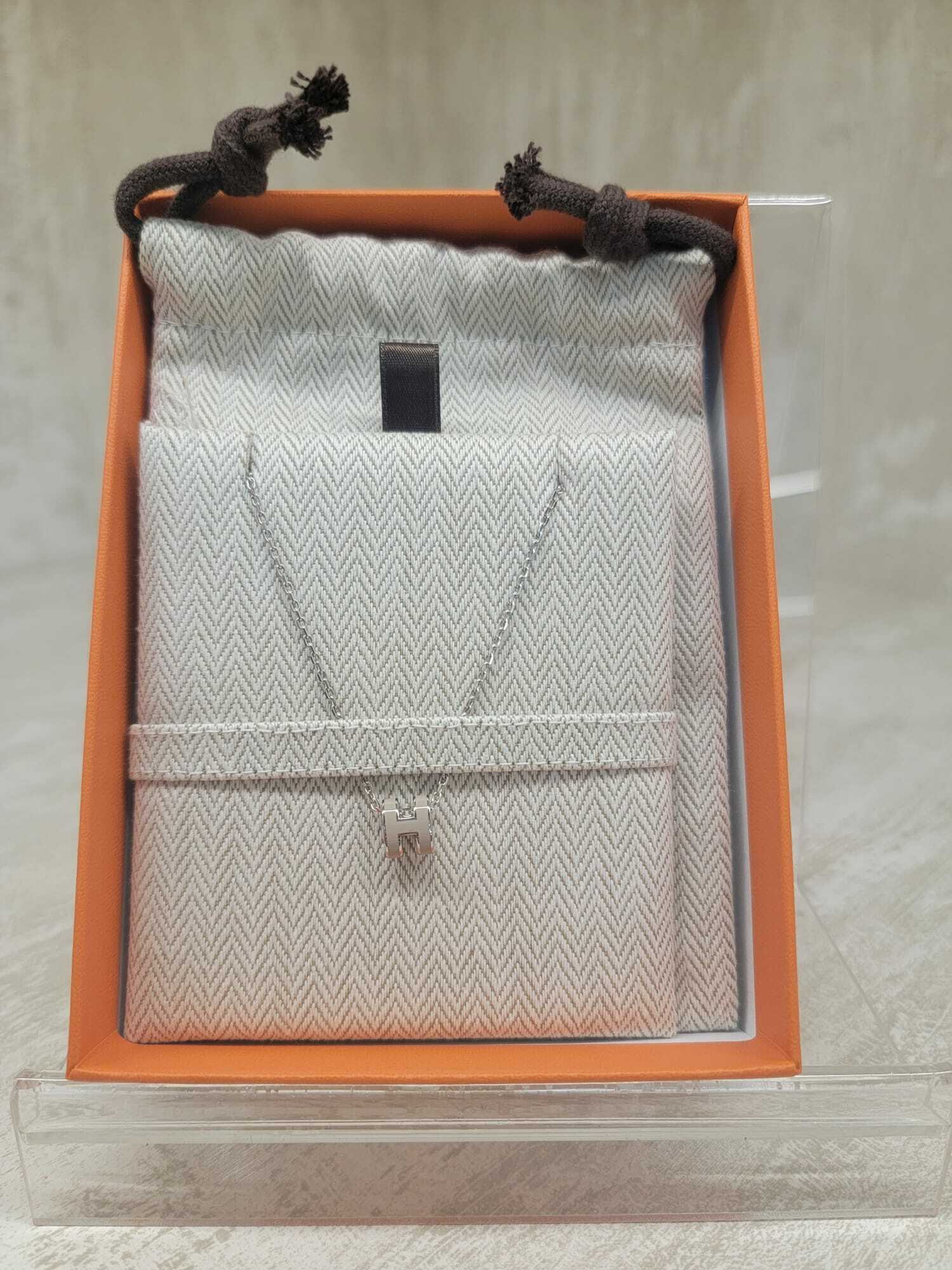 HERMES Mini pop h PENDANT  MARRON GLACE  P 頸鏈 奶茶 銀