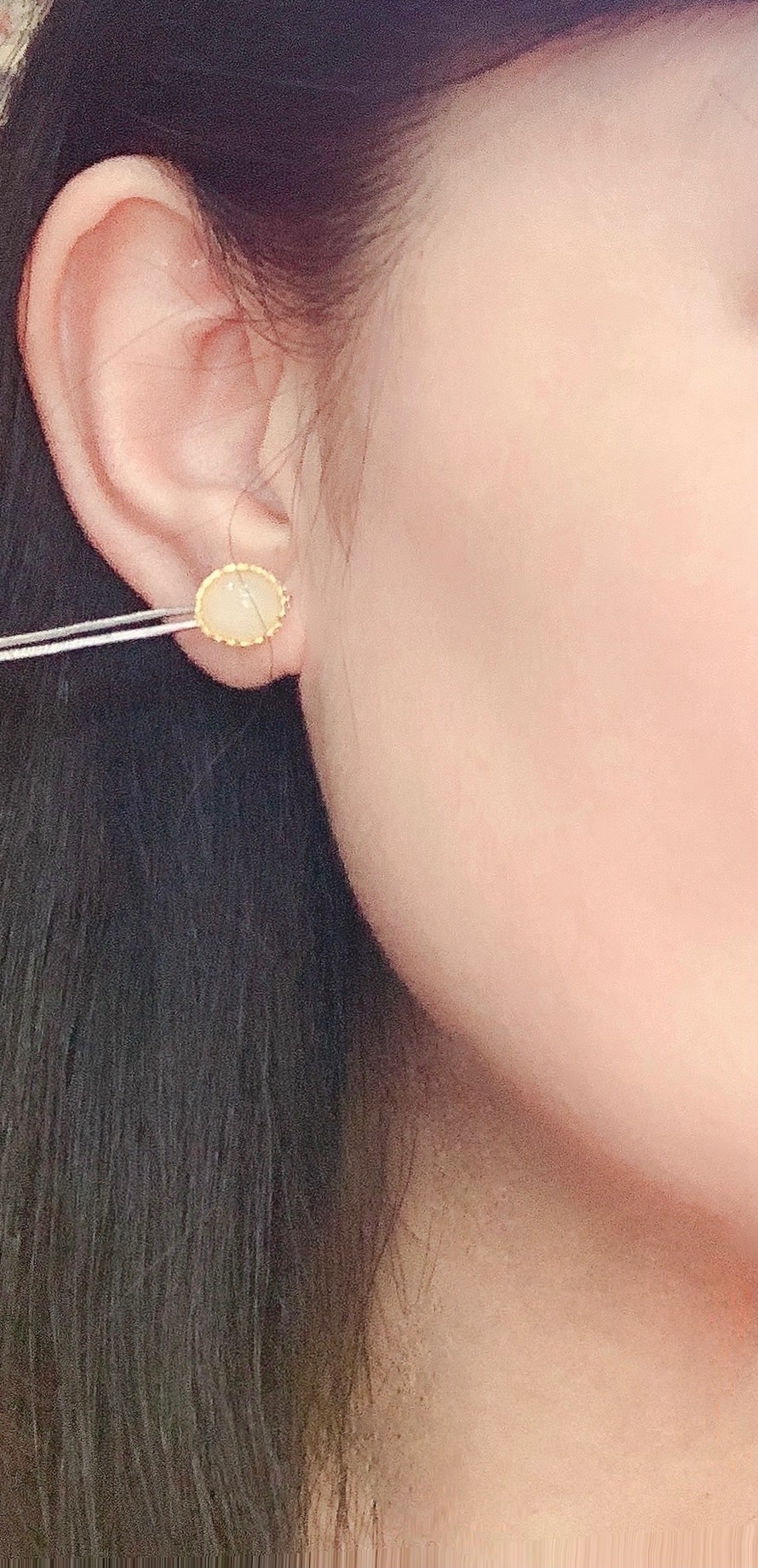 白圓點丨和田白玉銀黃k耳環