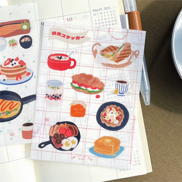 Hoi ホーイ｜和紙圖鑑貼紙｜早餐｜紅格子