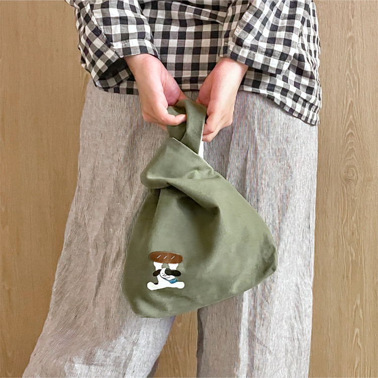 Hoi ホーイ｜絕版｜手工絹印手提小包｜麵包郵差款｜綠