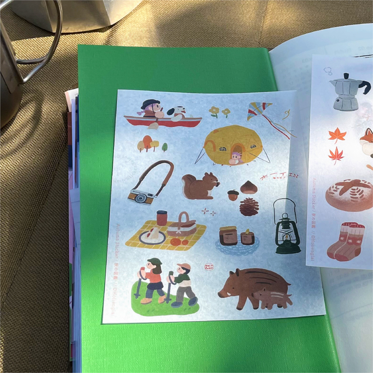 Hoi ホーイ｜和紙圖鑑貼紙｜秋｜山豬