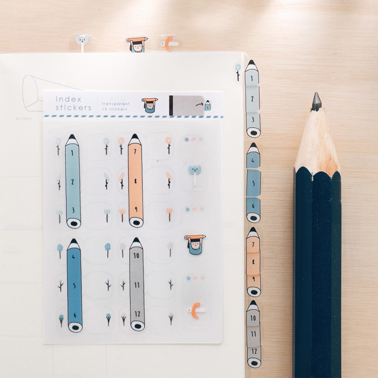 右手超人｜絕版｜透明月份索引貼紙｜鉛筆