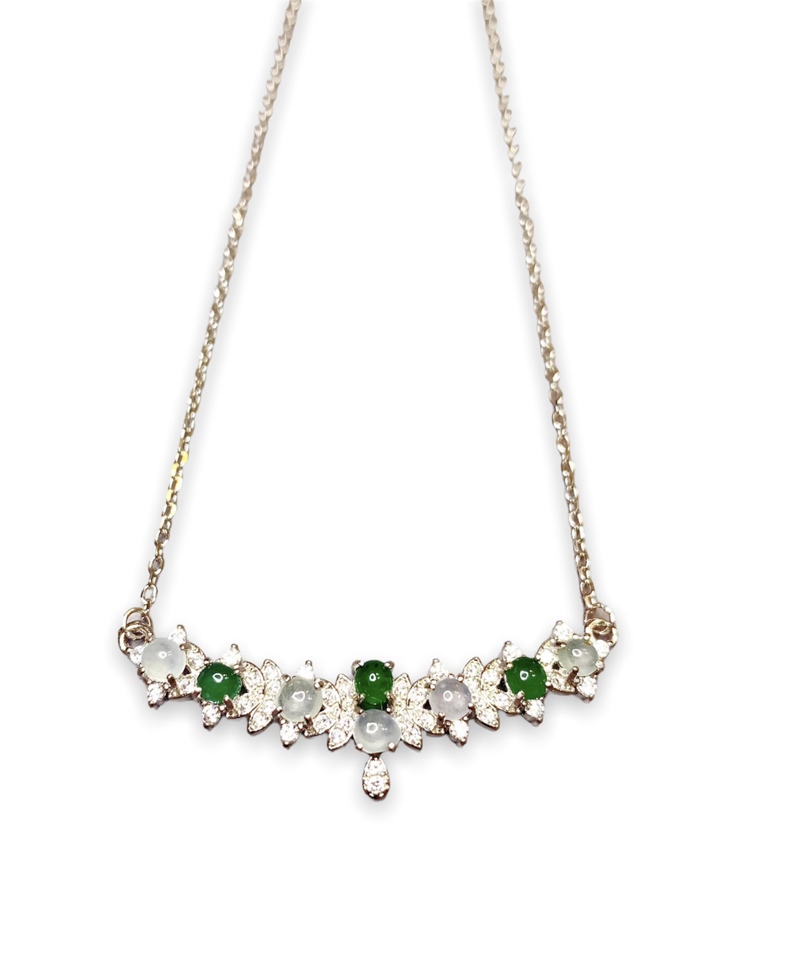 小花圈丨陽綠與白冰種翡翠頸鍊