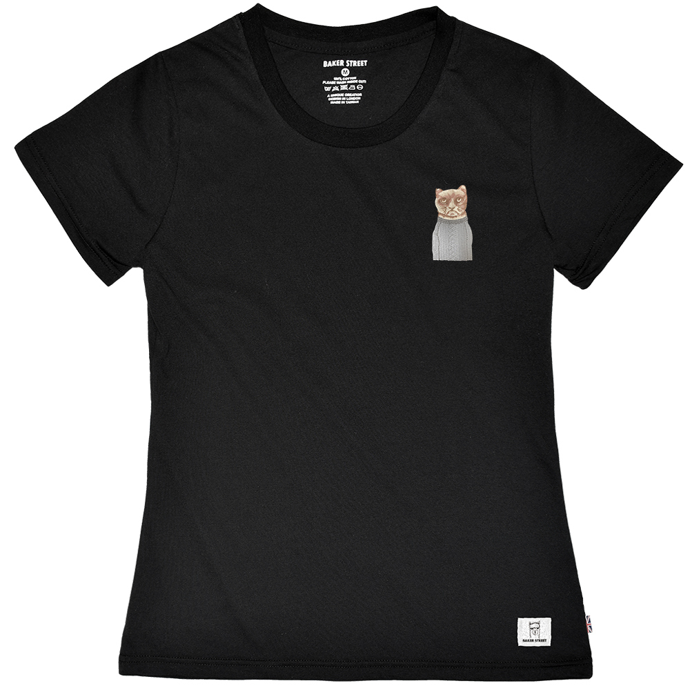 Embroidery-Angry cat 刺繡 女版短袖T恤