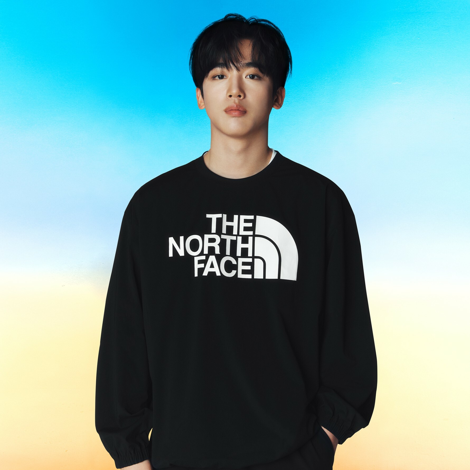 THE NORTH FACE ICE RUN CREWNECK 大LOGO 黑 長袖 NM5MN05J