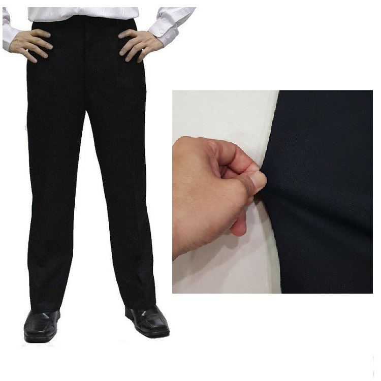 甄褲｜黑色彈性西裝褲（加大尺碼）｜中高腰直筒・彈性薄款（42~50 吋）免費改長