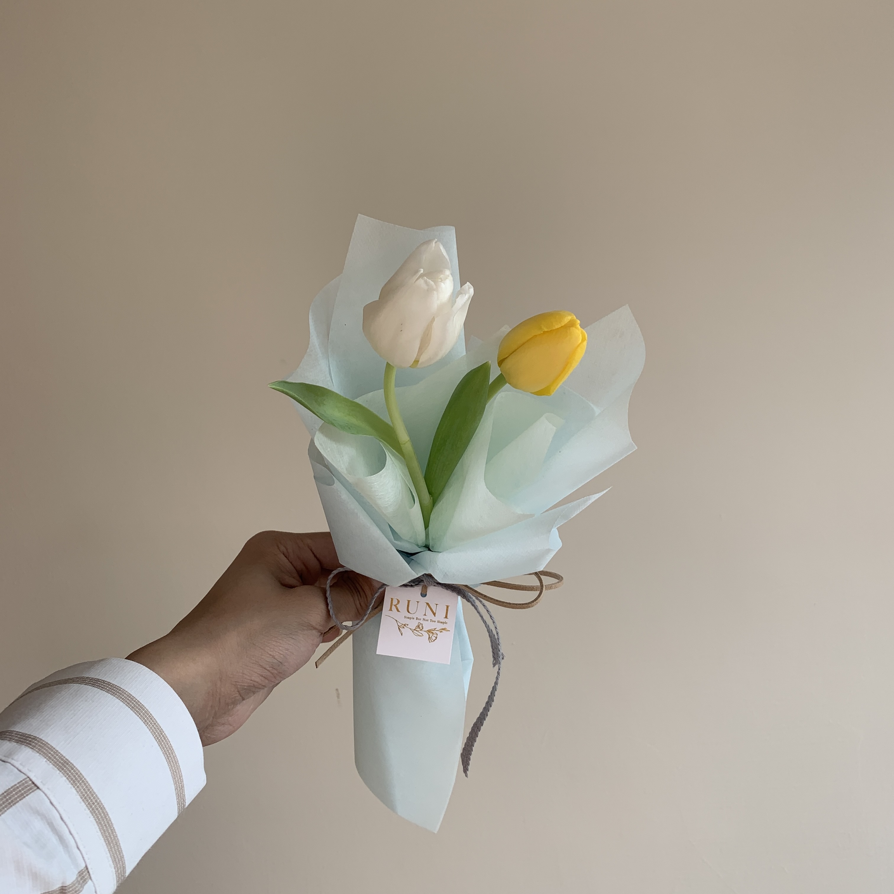 2支款白黃色鬱金香花束