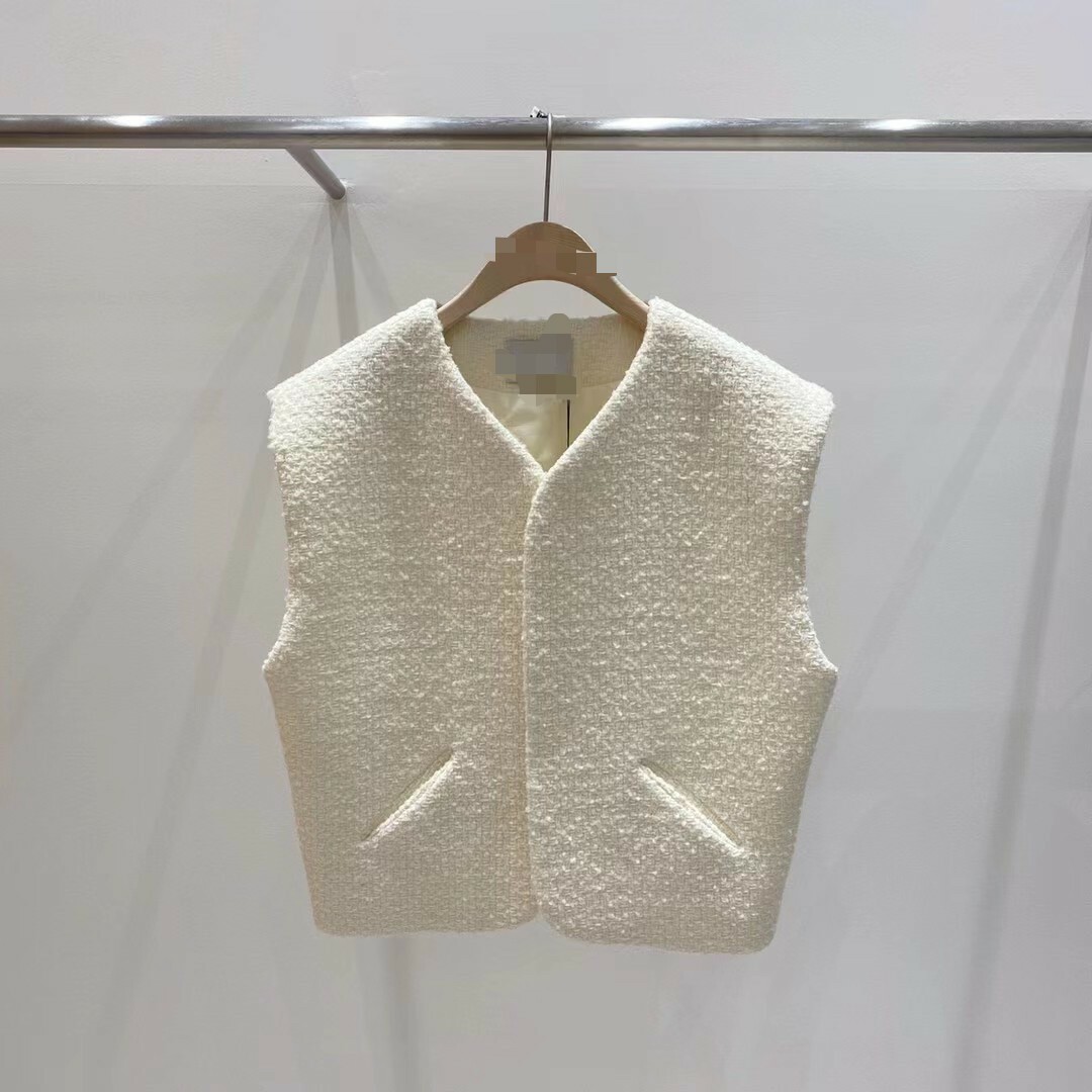 2204171粗花呢無釦馬甲外套