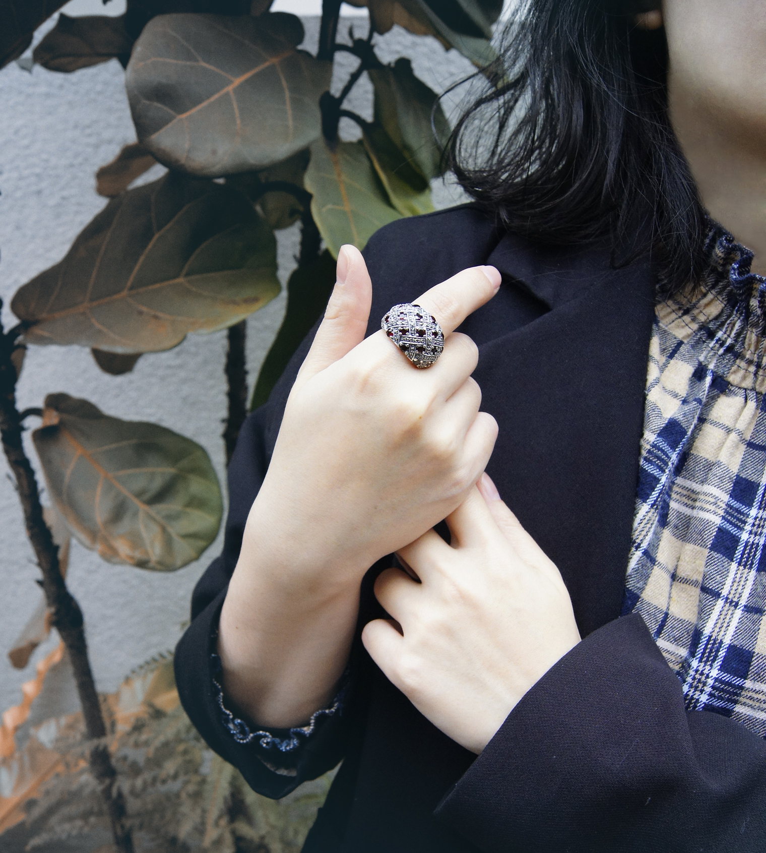 編織交錯紅榴石戒指（OP1087）