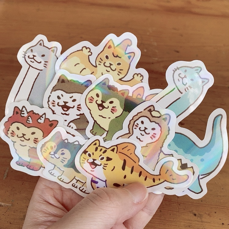 White Jimi - Cat Dinosaur Waterproof Stickers