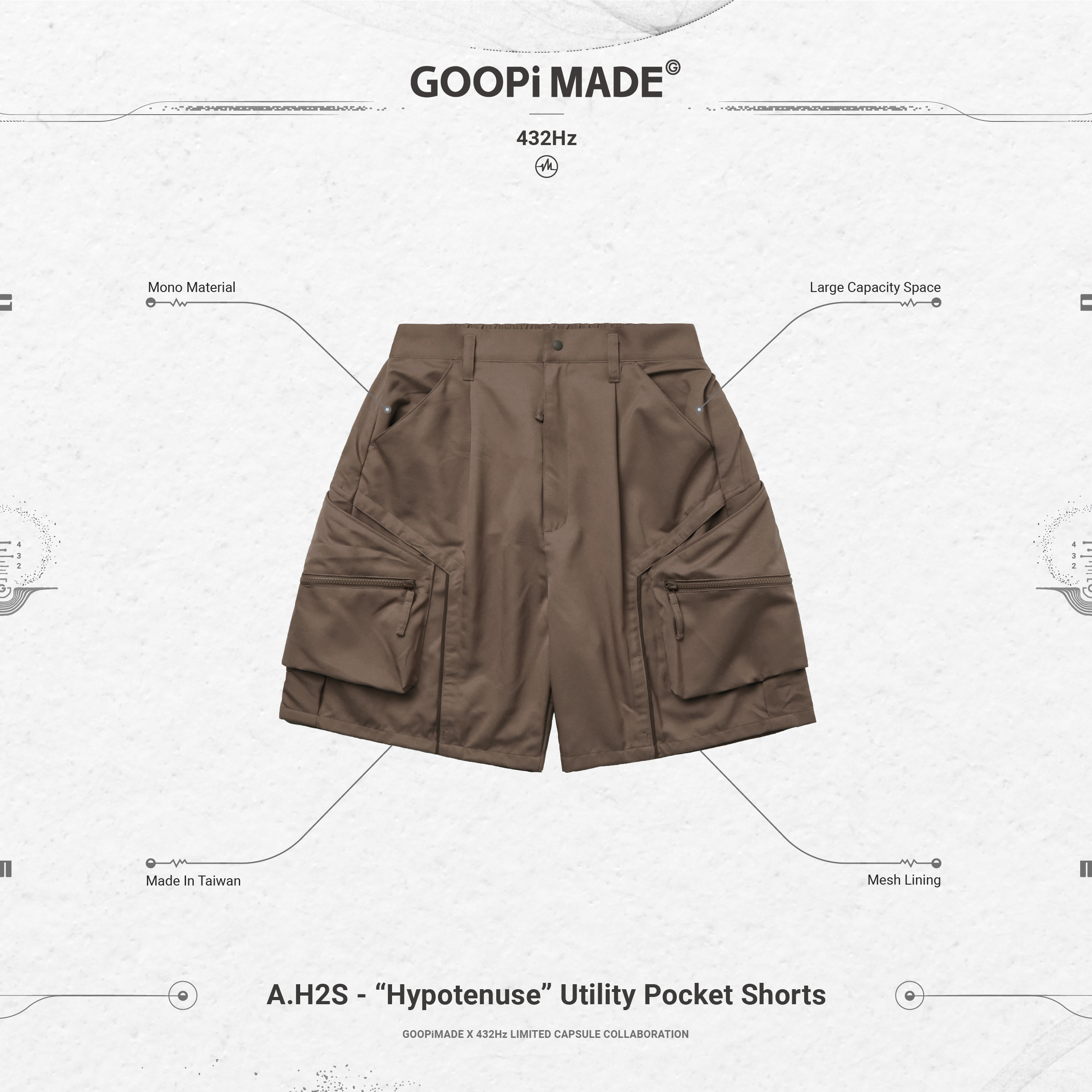 A.H2S - “Hypotenuse” Utility Pocket Shorts - Tan