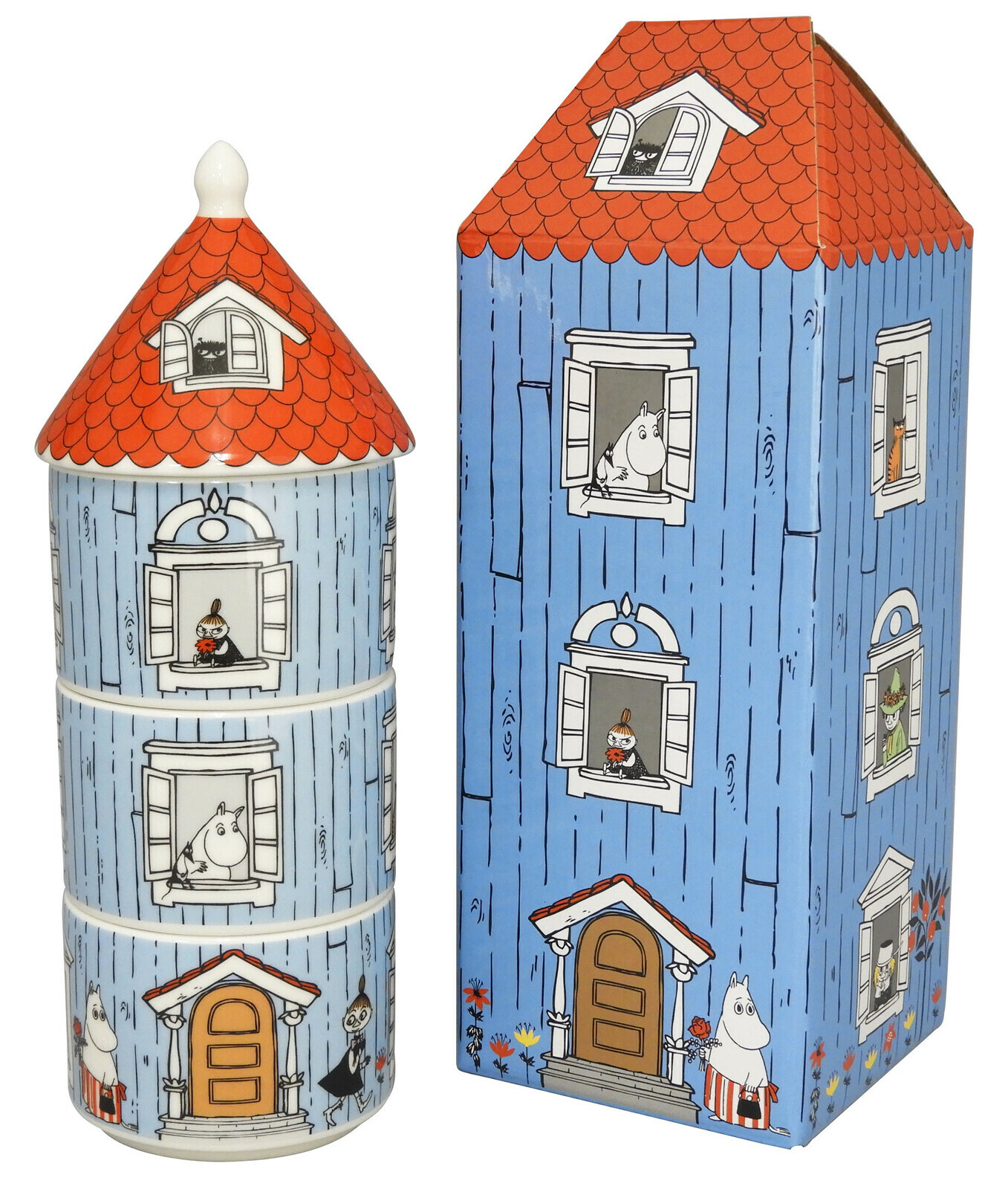 moomin 嚕嚕米 房屋造型三層陶瓷缽碗組|日本 yamaka