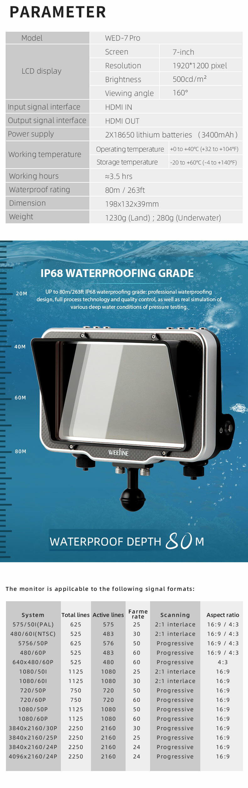 Weefine Wed-7 PRO Underwater Monitor