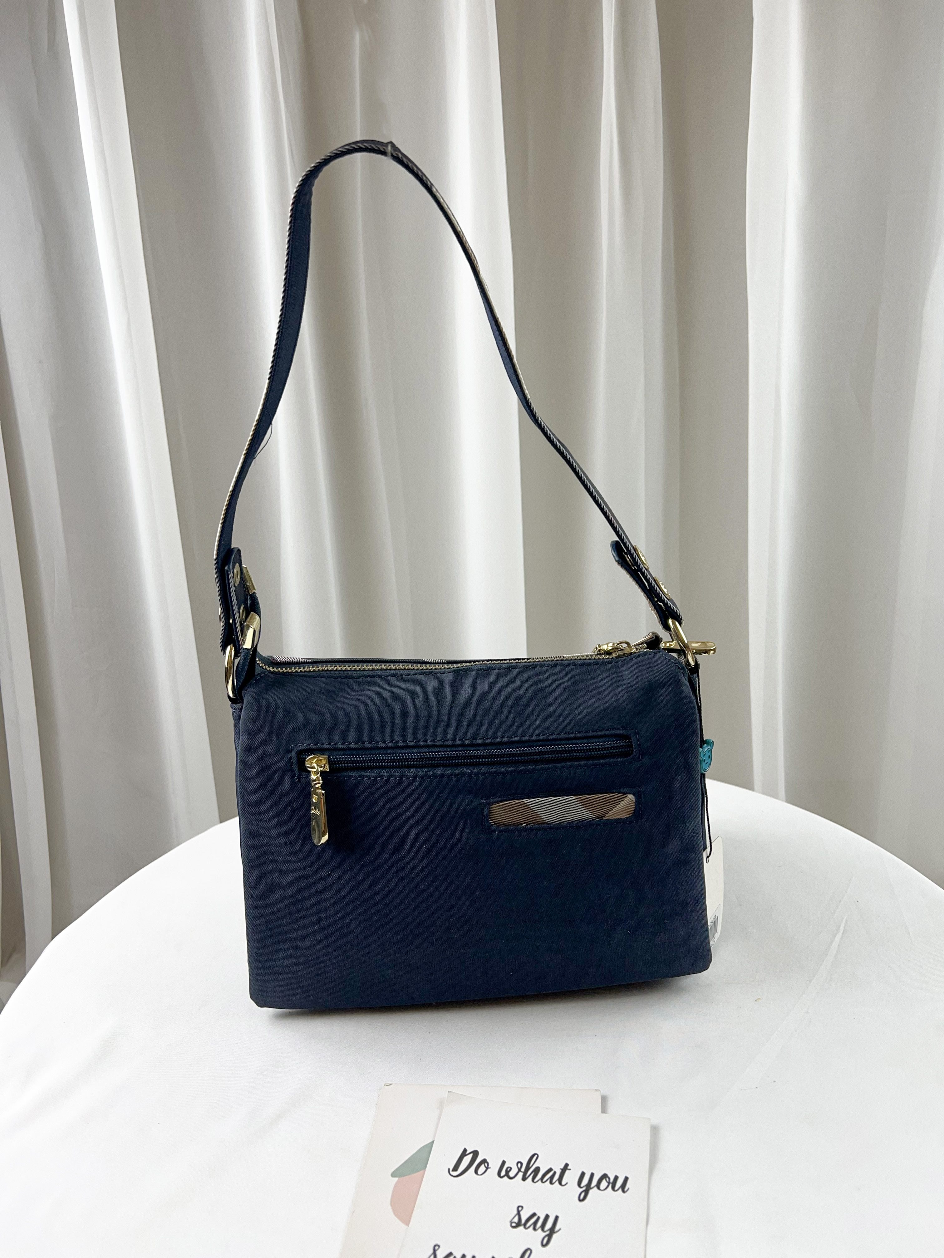 GOODS 水洗藍格紋拼色肩背包 / 側背包 附小熊吊飾 #29259