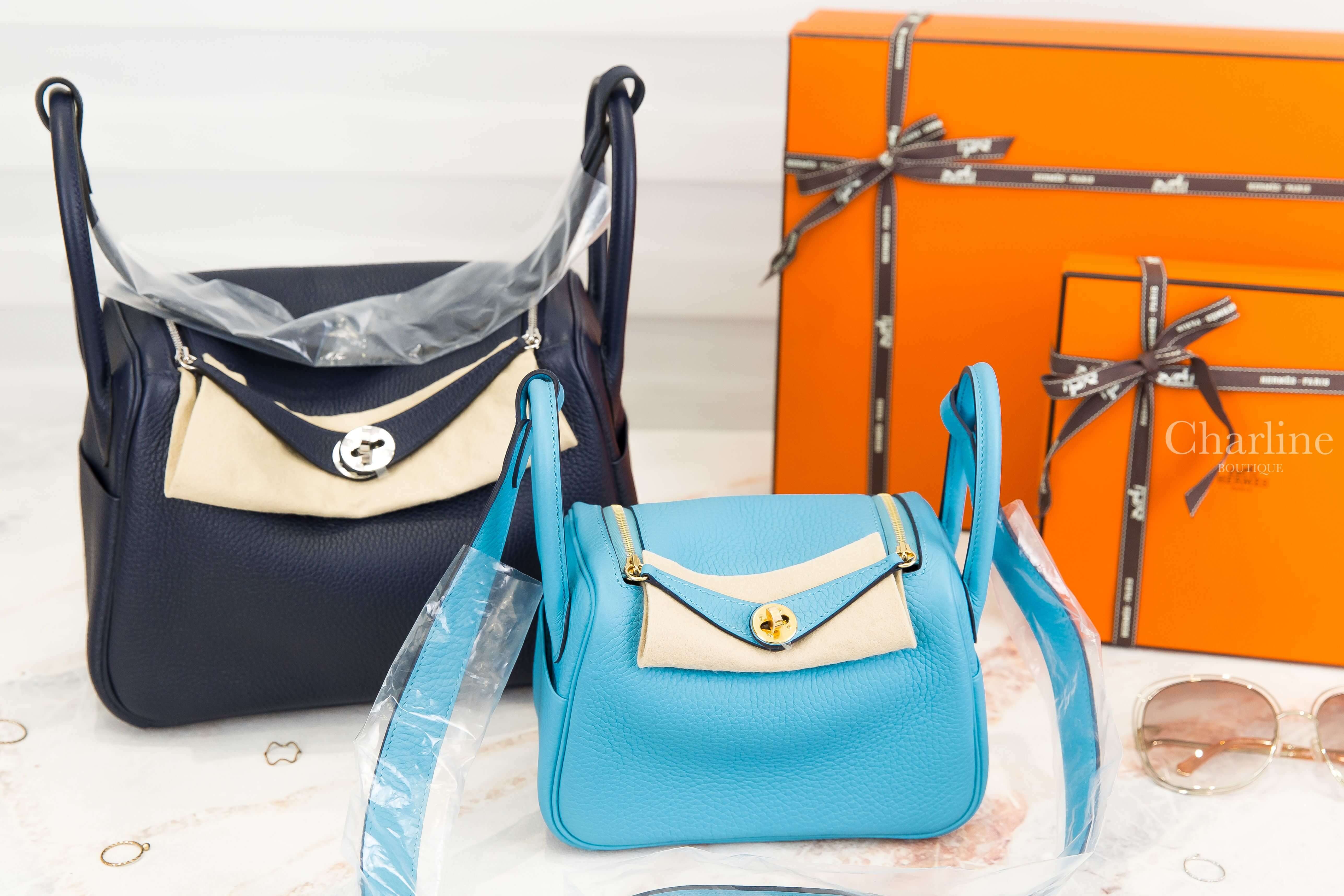 Hermès Lindy 26cm 2Z Bleu Nuit T/C 午夜藍銀釦,Hermès Lindy Mini P3 Bleu Du Nord T/C 北方藍金釦-Charline Boutique 精品代購