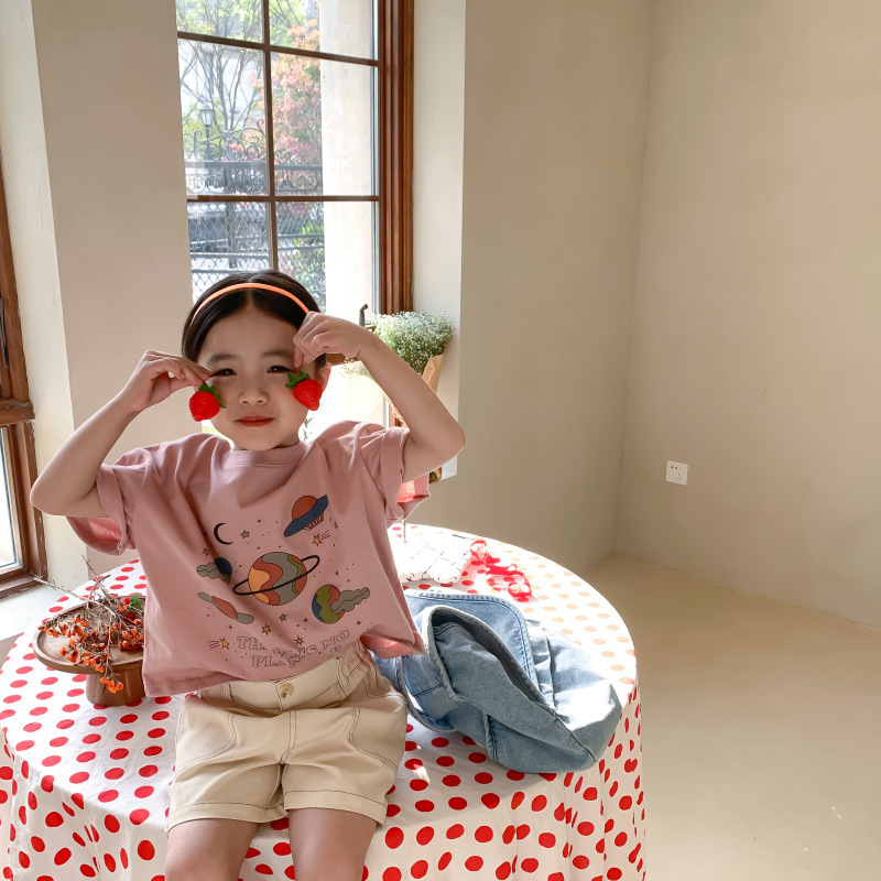 現貨 灰色120cm  兄妹裝  太空星球飛碟寬版短T 2色 80-140cm