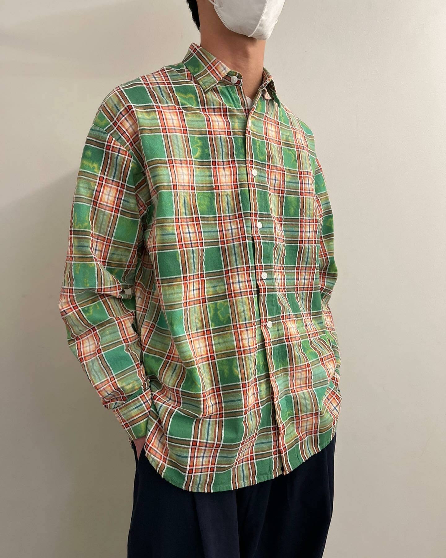 (韓國限時特價)Blitch古著水洗漸層格紋襯衫