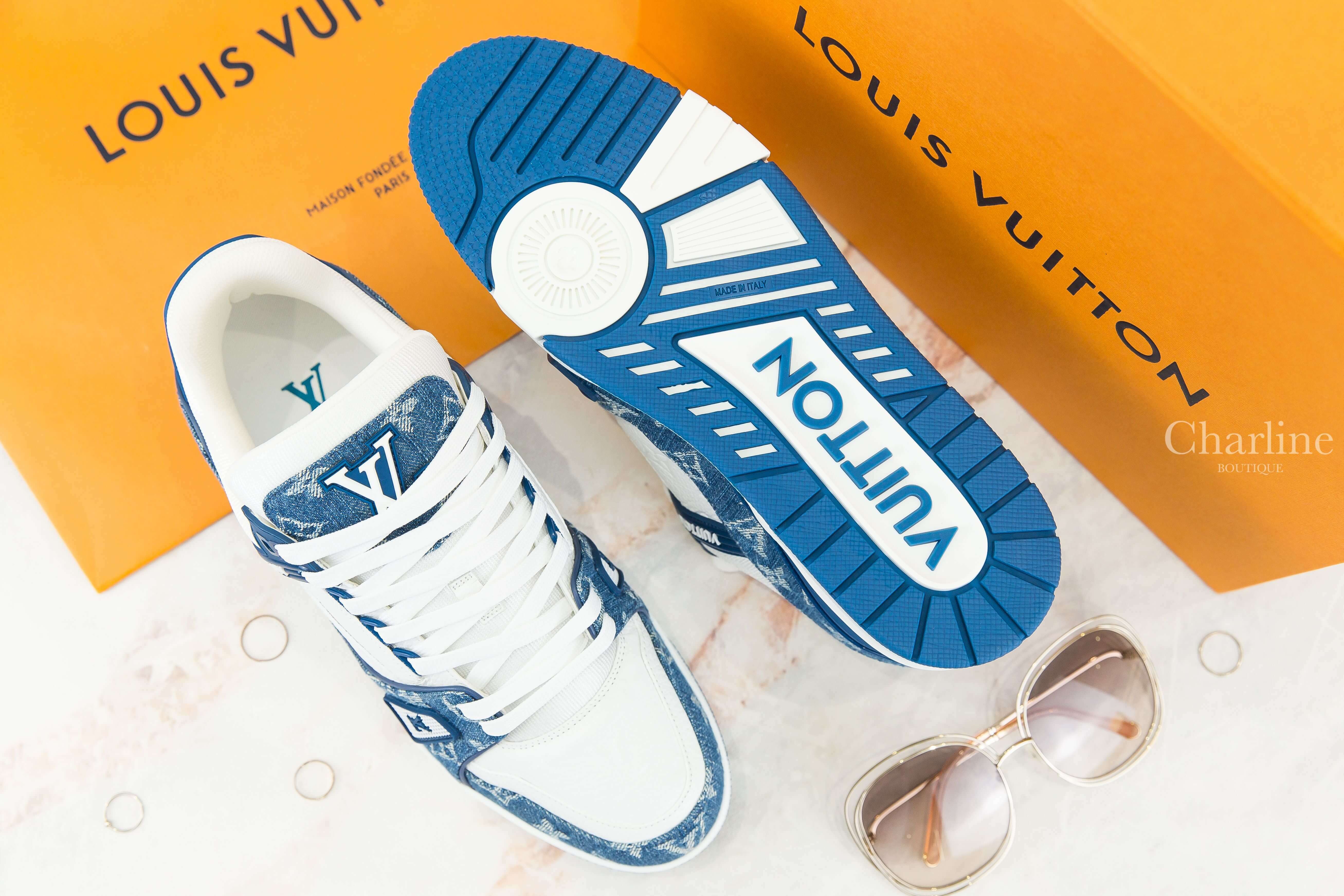 Louis Vuitton LV Trainers 藍底丹寧布白色老花拼白色小牛皮運動鞋-Charline Boutique 精品代購