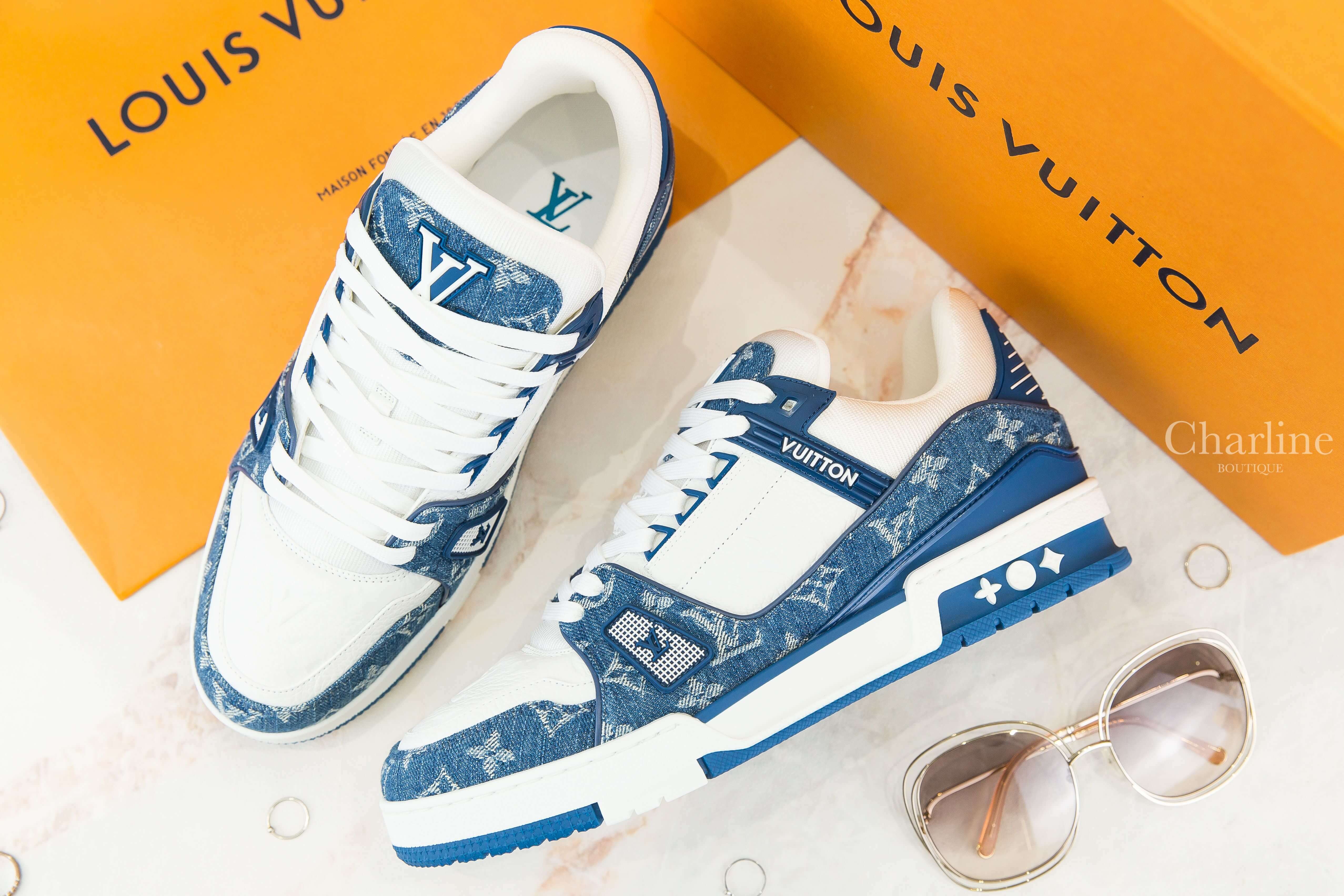 Louis Vuitton LV Trainers 藍底丹寧布白色老花拼白色小牛皮運動鞋-Charline Boutique 精品代購