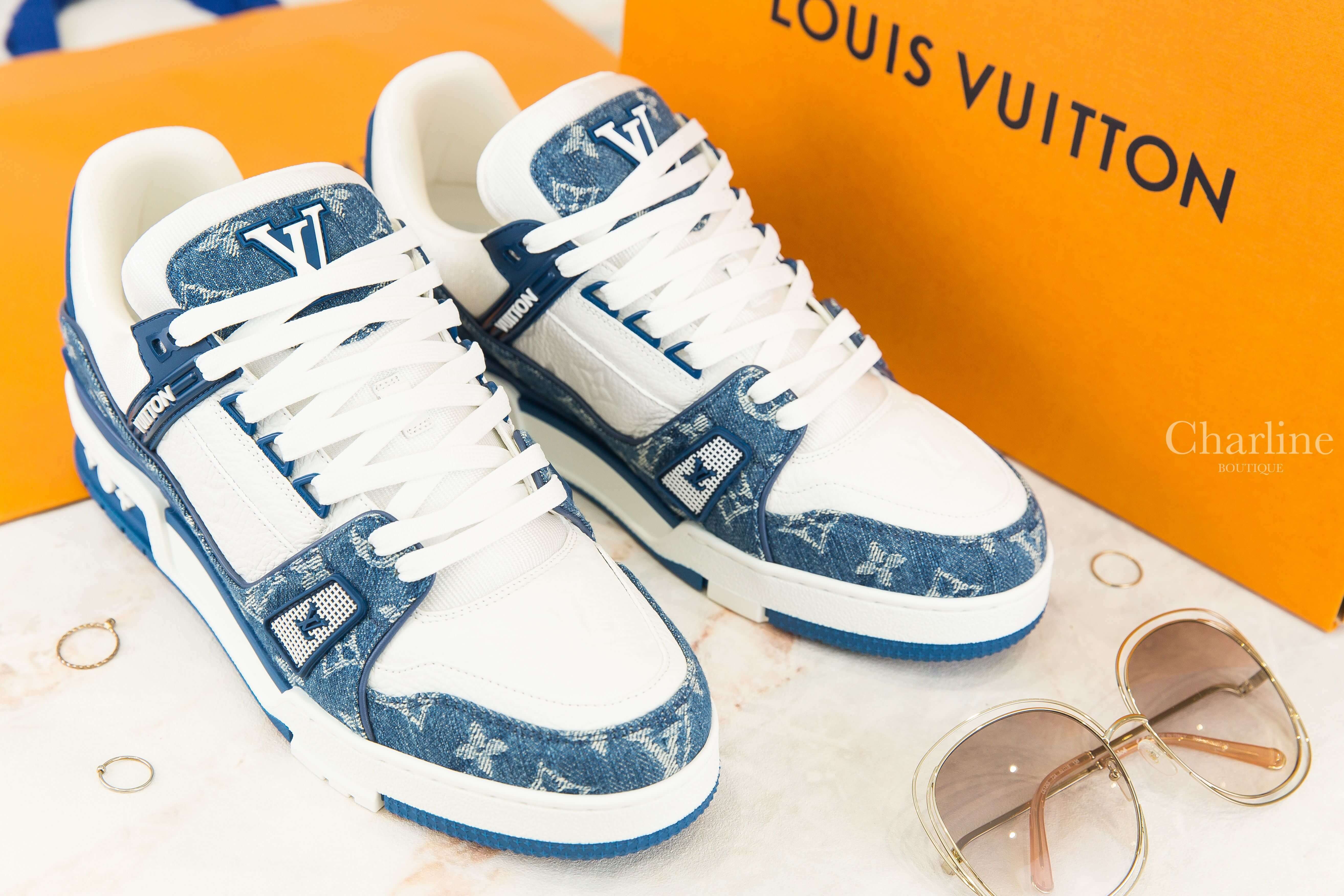 Louis Vuitton LV Trainers 藍底丹寧布白色老花拼白色小牛皮運動鞋-Charline Boutique 精品代購